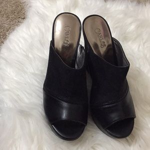 Carlos Santana Black Wedged Mules